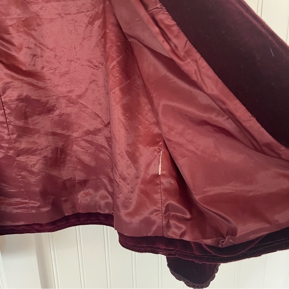 Vintage Velvet Jacket Maroon Burgundy Embellished Victorian 70s Pockets Fancy - Picture 10 of 15